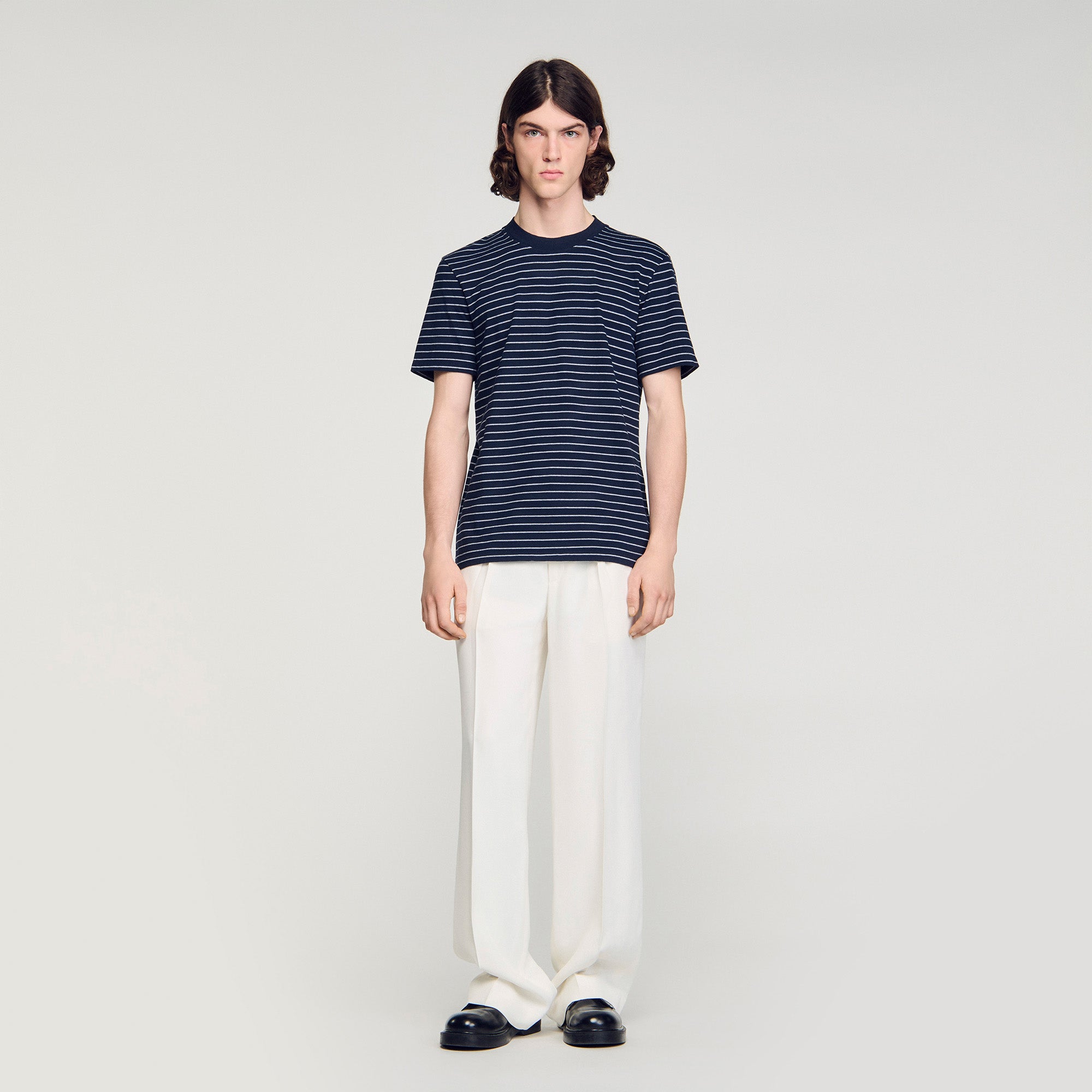 Striped T Shirt Marine Blanc