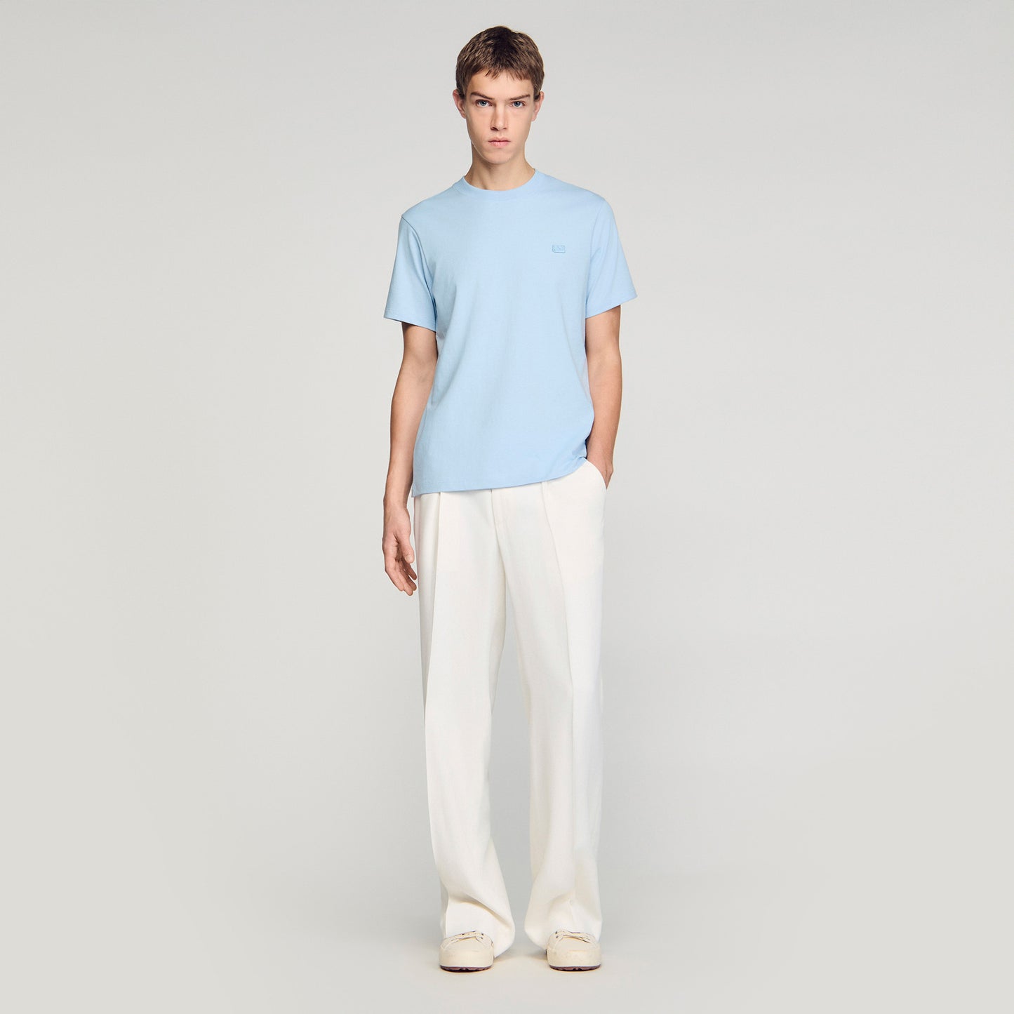 T Shirt With Double S Patch Sky Blue