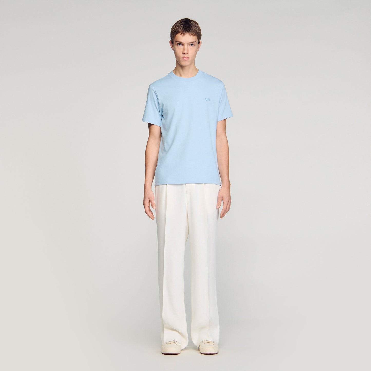 T Shirt With Double S Patch Sky Blue