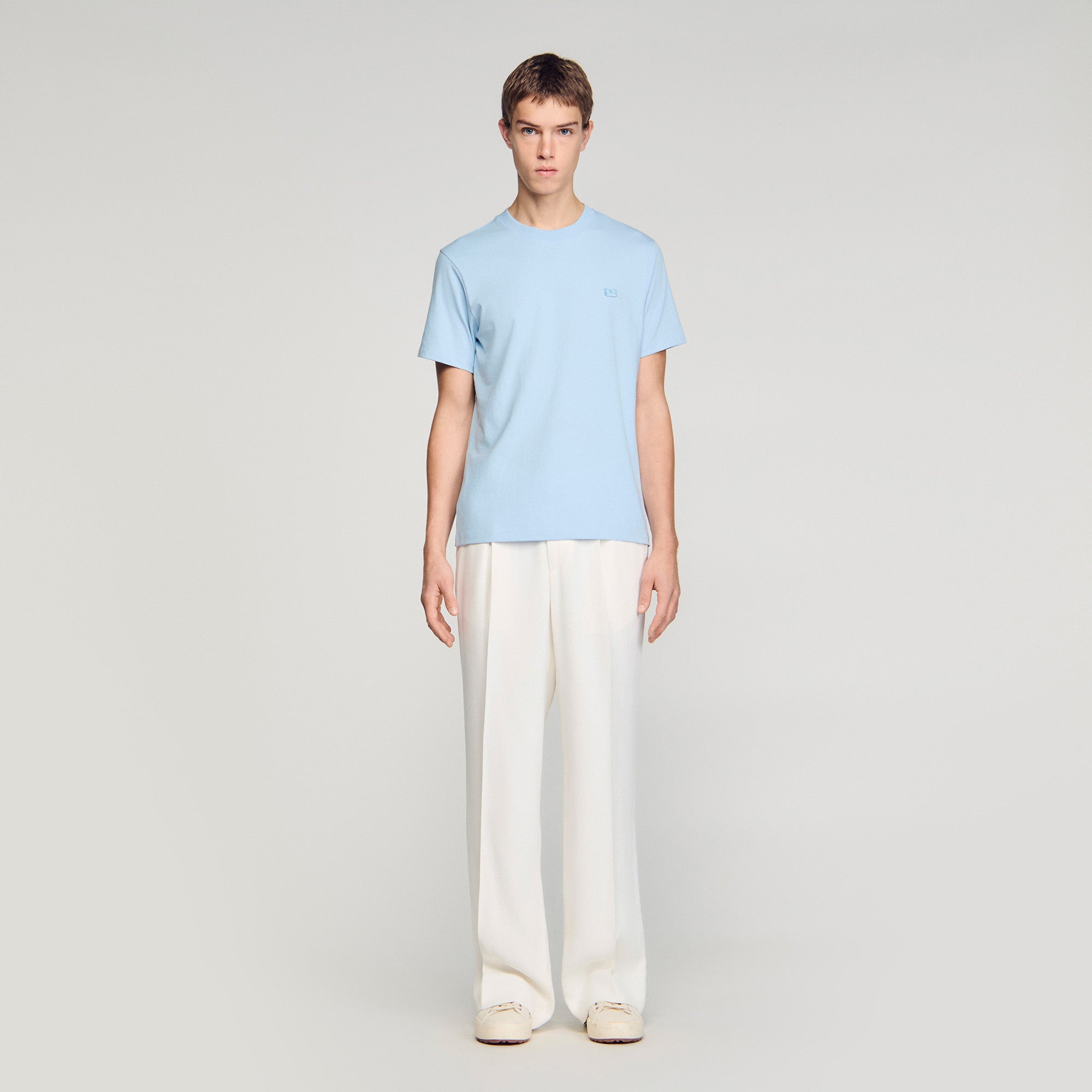 T Shirt With Double S Patch Sky Blue