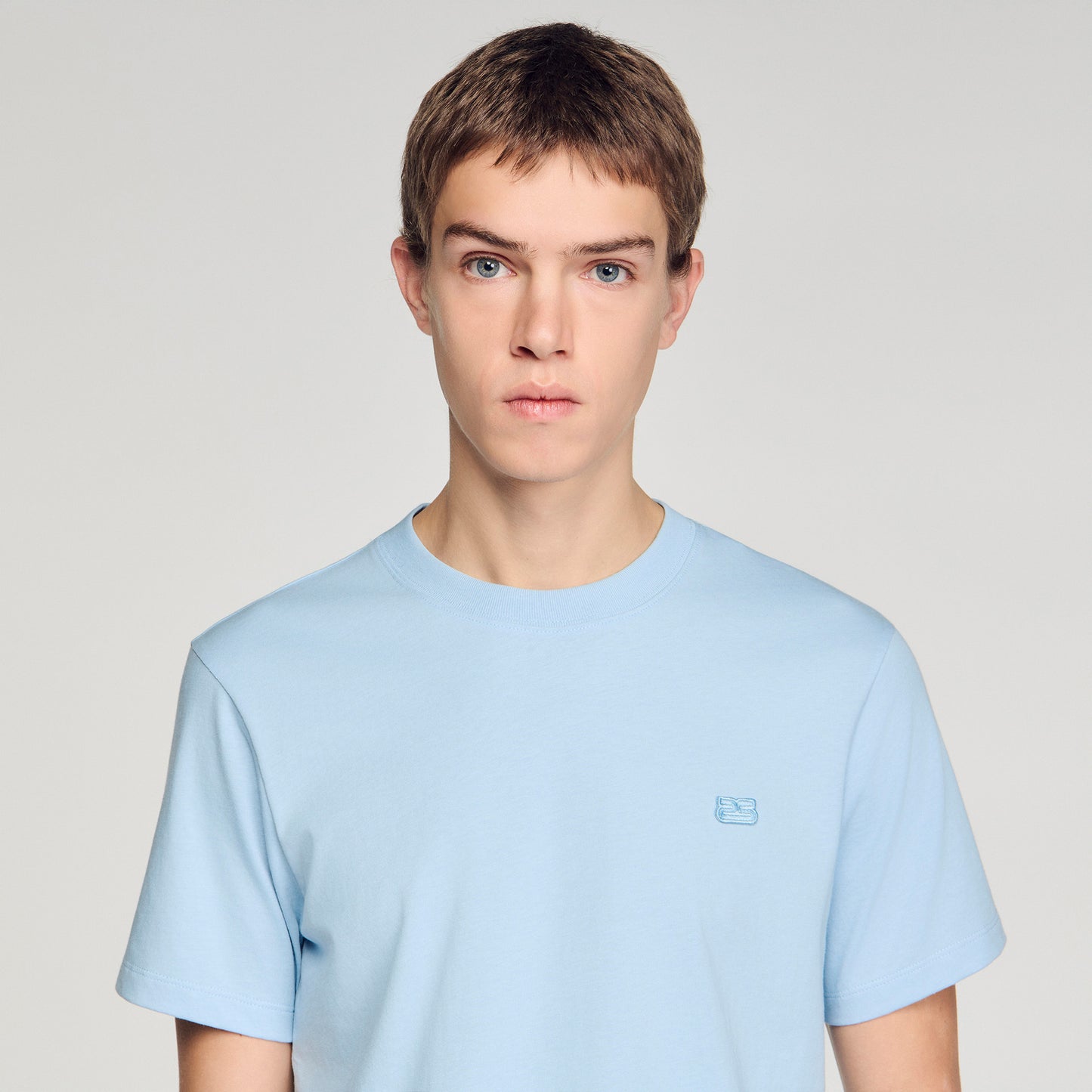 T Shirt With Double S Patch Sky Blue