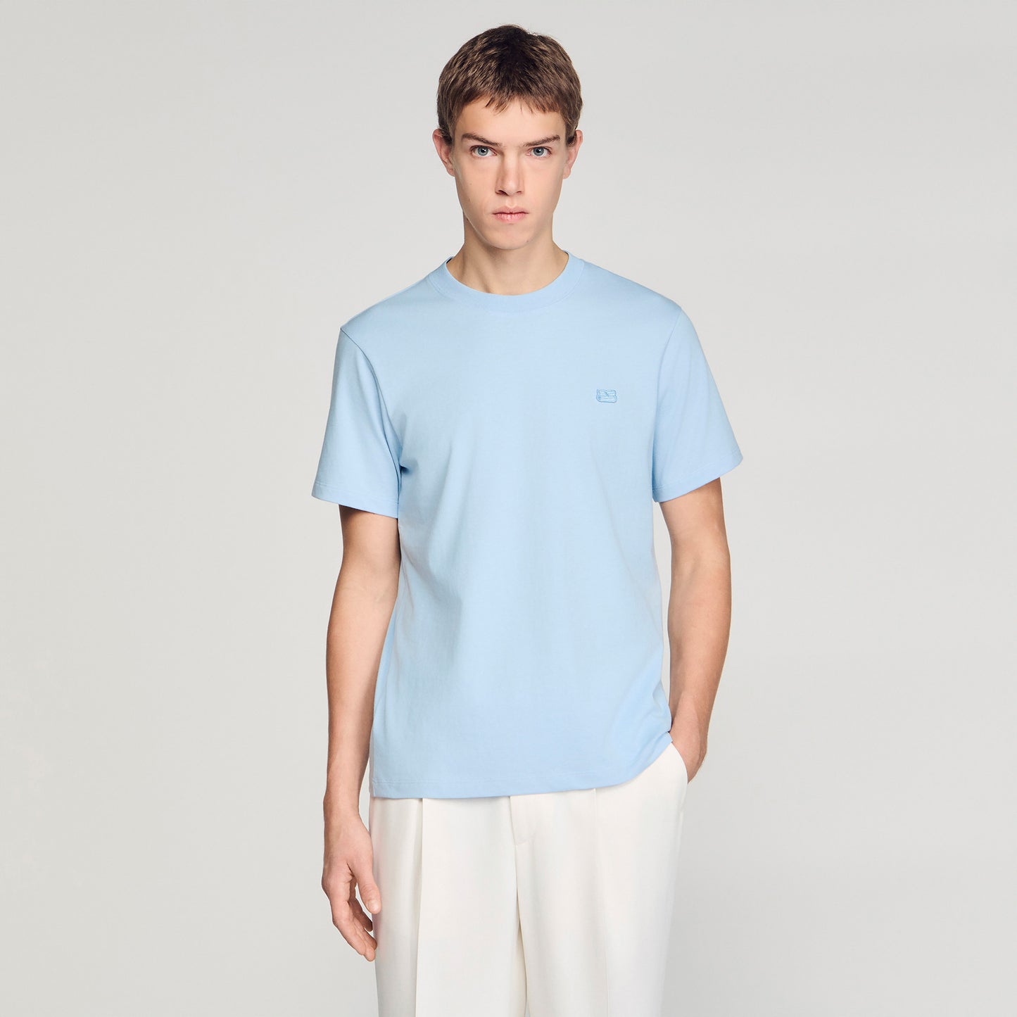 T Shirt With Double S Patch Sky Blue