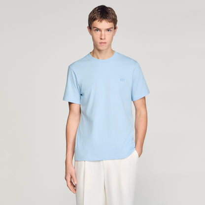 T Shirt With Double S Patch Sky Blue