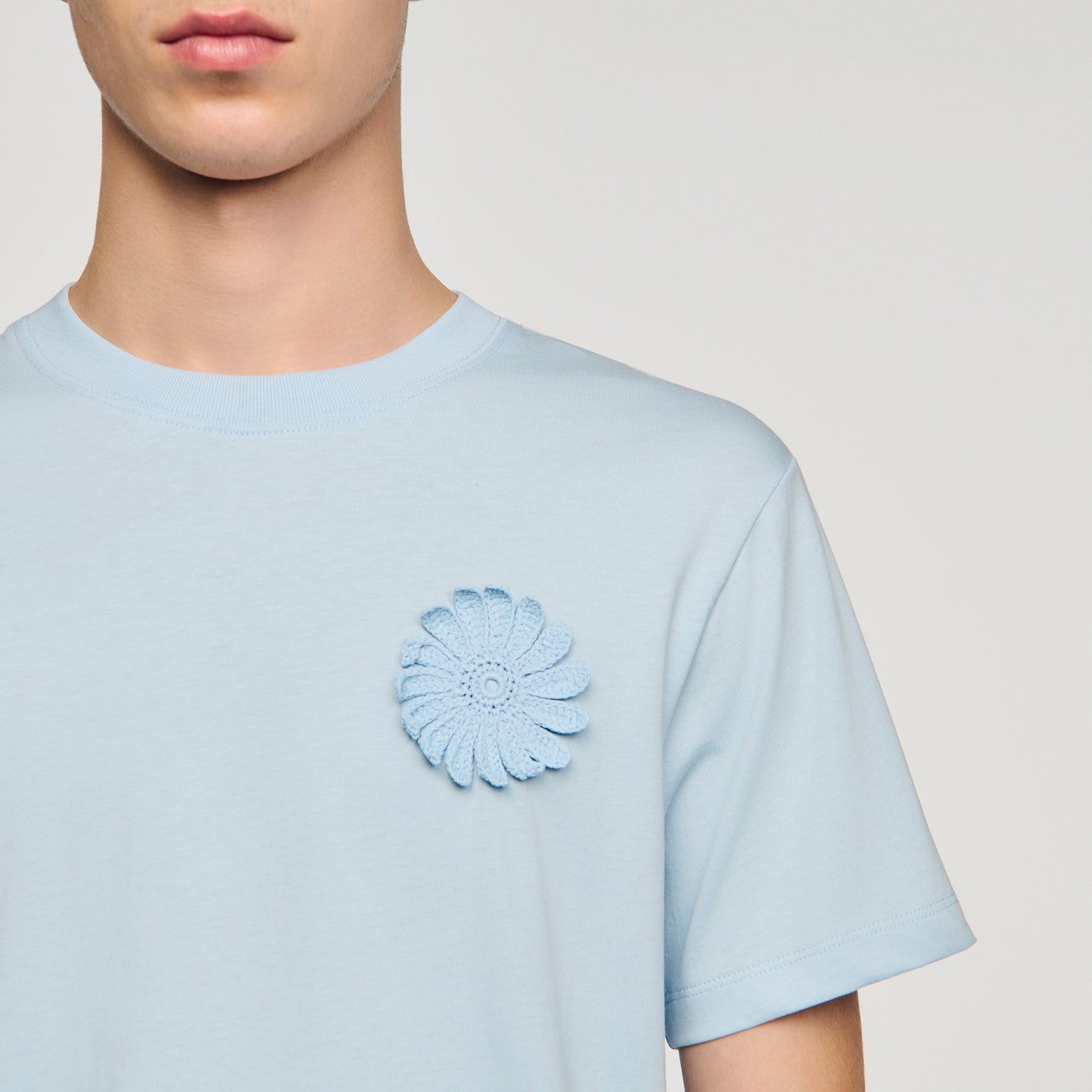Crochet Flower Tee Cotton Crochet Flower T-Shirt Sky Blue
