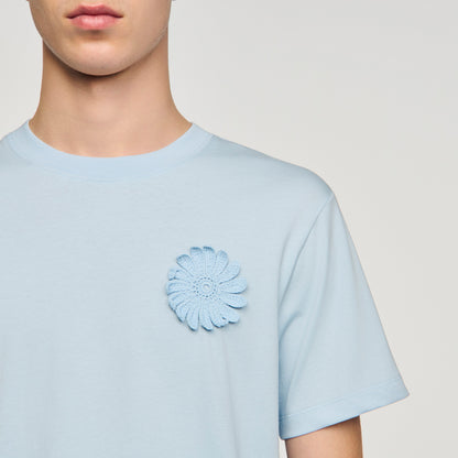 Crochet Flower Tee Cotton Crochet Flower T-Shirt Sky Blue