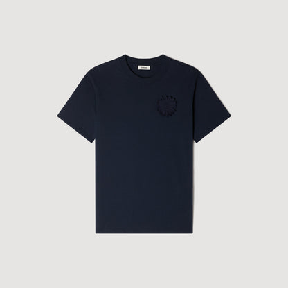 Crochet Flower Tee Cotton Crochet Flower T-Shirt Navy Blue