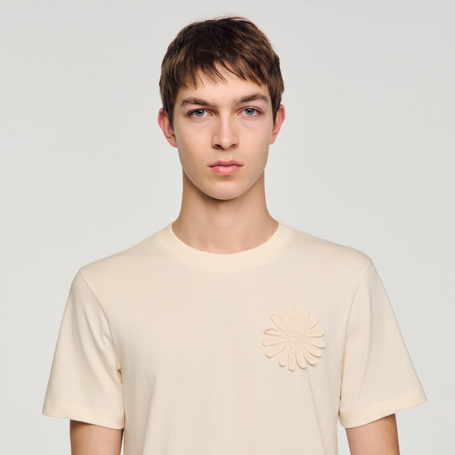 Crochet Flower Tee Cotton Crochet Flower T-Shirt Butter Cream