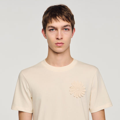 Crochet Flower Tee Cotton Crochet Flower T-Shirt Butter Cream
