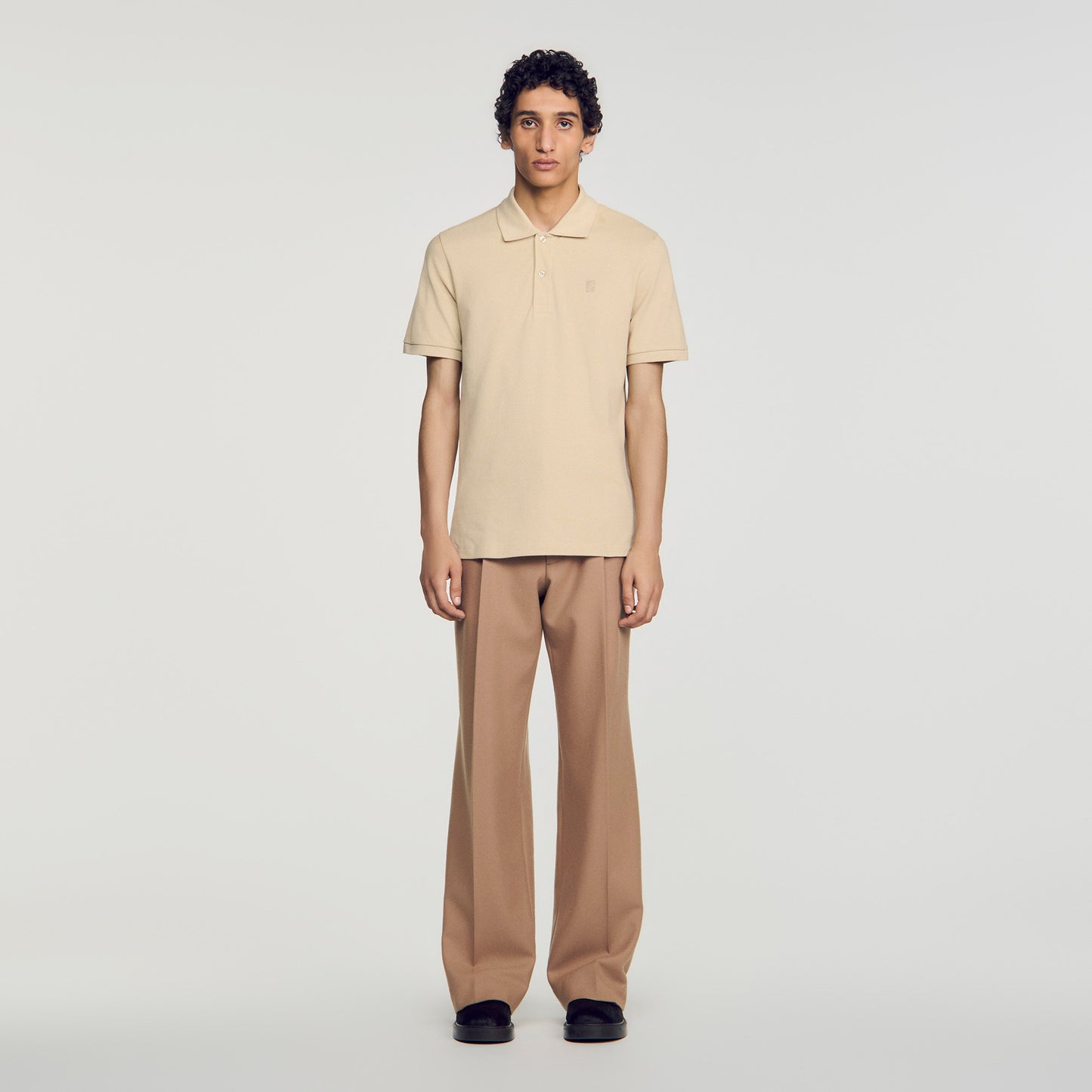 Polo Tonal Patch 4S Cotton polo shirt with leather logo Beige