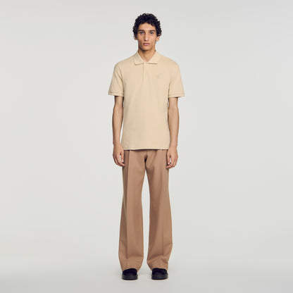 Polo Tonal Patch 4S Cotton polo shirt with leather logo Beige