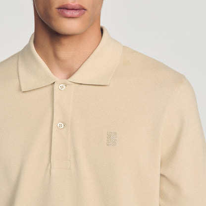 Polo Tonal Patch 4S Cotton polo shirt with leather logo Beige