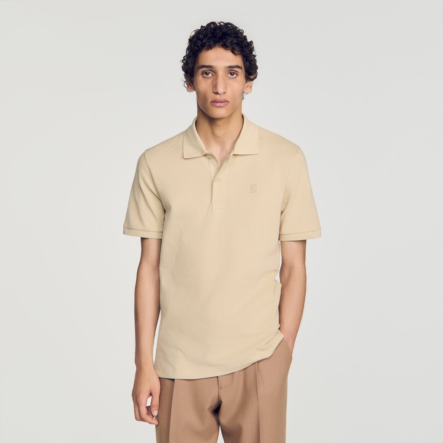 Polo Tonal Patch 4S Cotton polo shirt with leather logo Beige