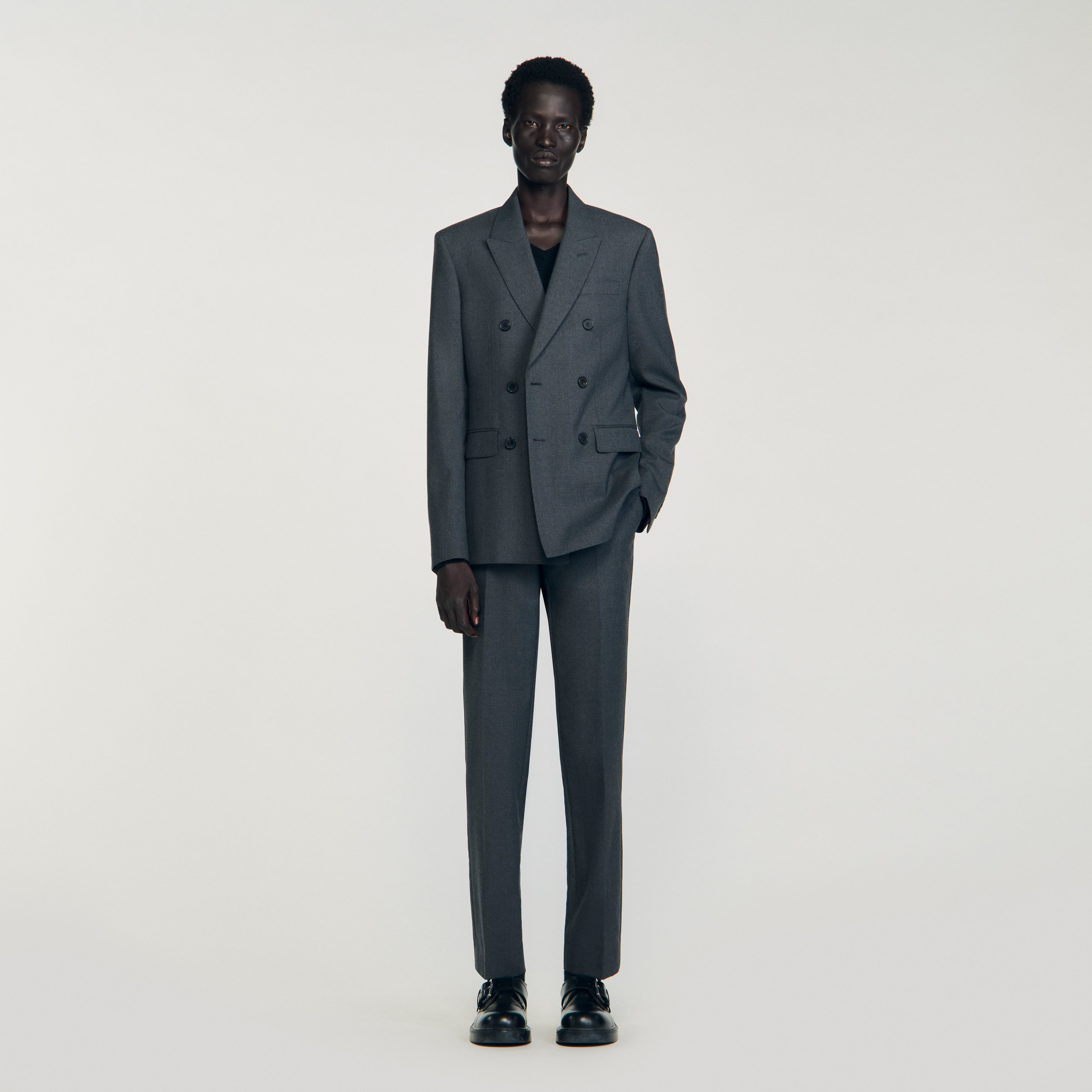 Shop Croise Amf Double-Breasted Suit Jacket Heather Charcoal