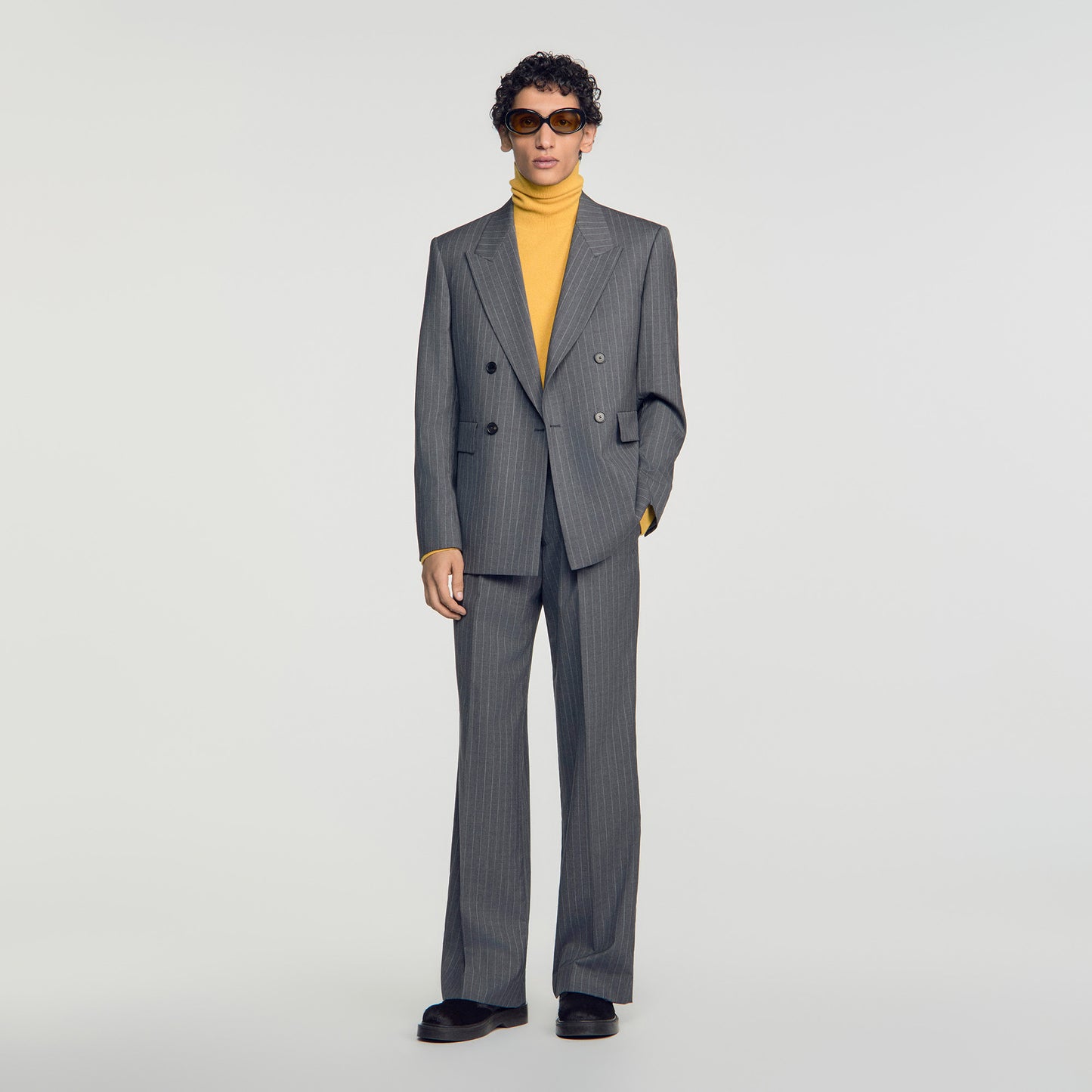 Croisee 4B Pinstripes Abstract pattern wool jacket Middle Grey