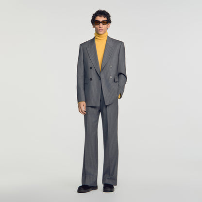 Croisee 4B Pinstripes Abstract pattern wool jacket Middle Grey