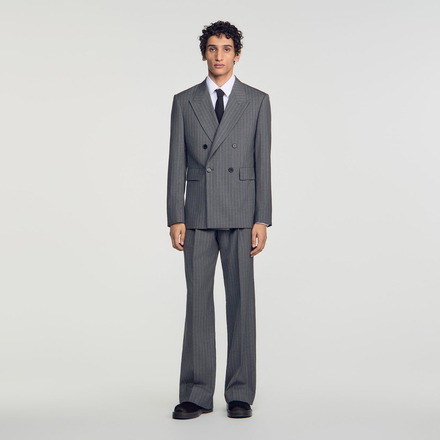 Croisee 4B Pinstripes Abstract pattern wool jacket Middle Grey