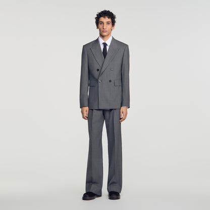 Croisee 4B Pinstripes Abstract pattern wool jacket Middle Grey