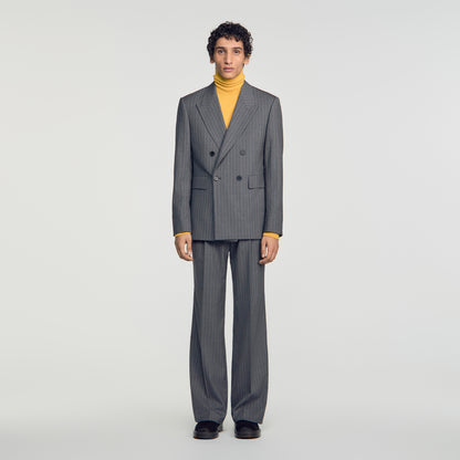 Croisee 4B Pinstripes Abstract pattern wool jacket Middle Grey