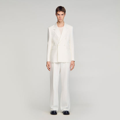 Croise Mode Lin Double-Breasted Linen Suit Jacket WHITE