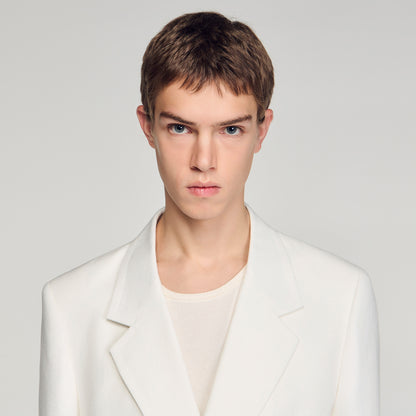 Croise Mode Lin Double-Breasted Linen Suit Jacket WHITE