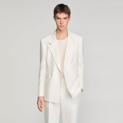 Croise Mode Lin Double-Breasted Linen Suit Jacket WHITE