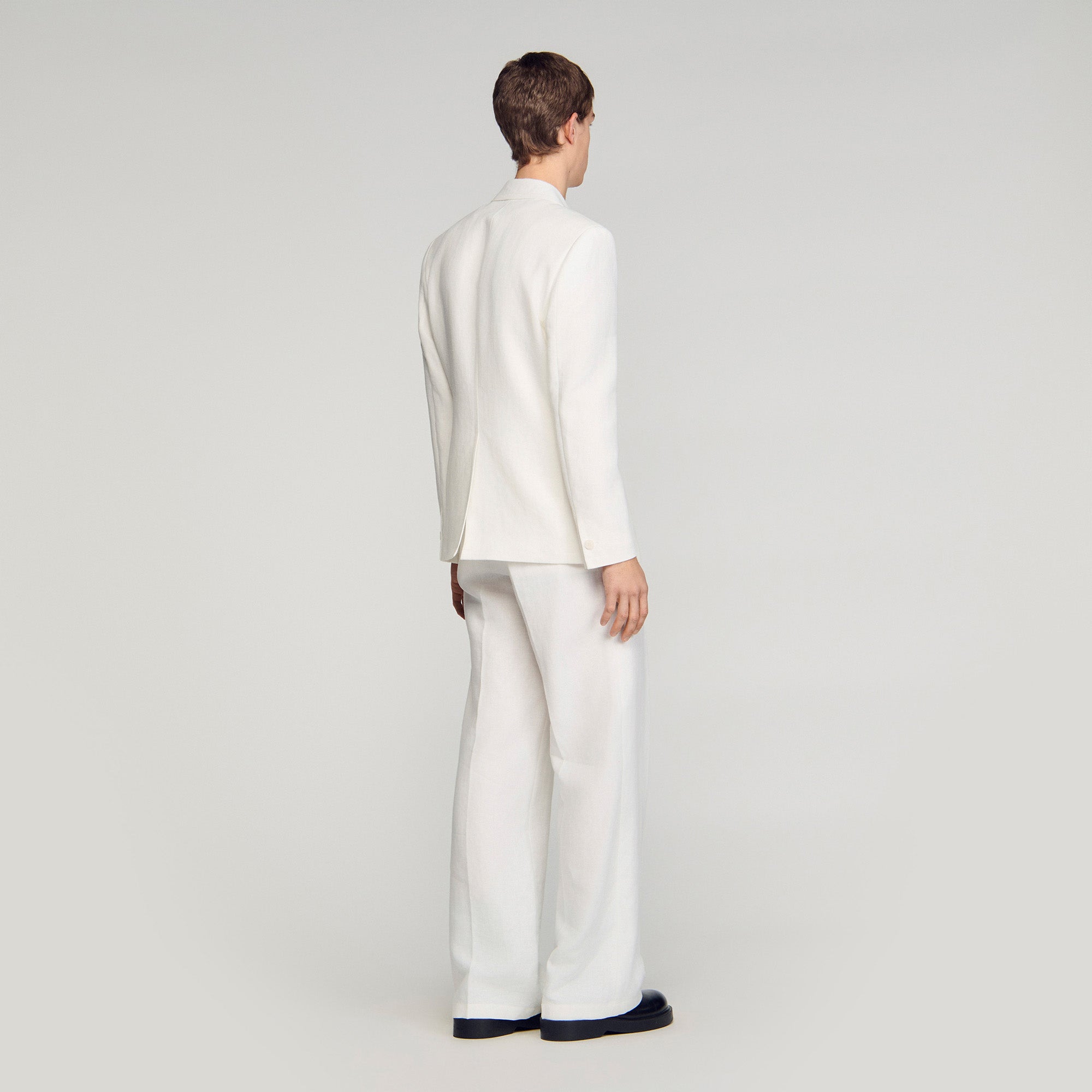 Croise Mode Lin Double-Breasted Linen Suit Jacket WHITE