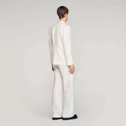 Croise Mode Lin Double-Breasted Linen Suit Jacket WHITE