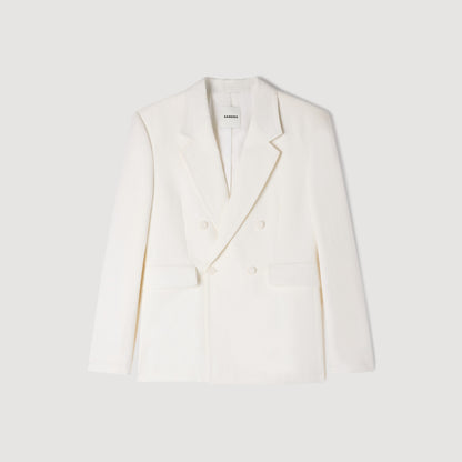 Croise Mode Lin Double-Breasted Linen Suit Jacket WHITE