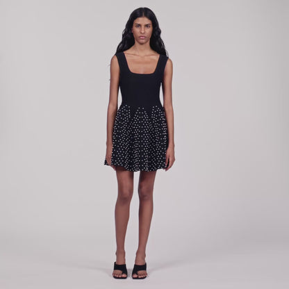 Sunniva Short knit dress with beads Black