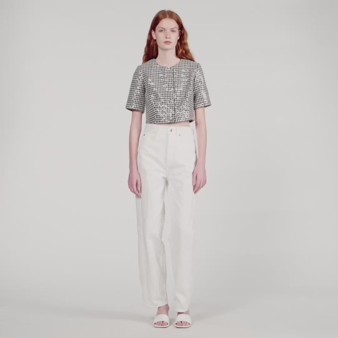 Flo Cropped Houndstooth Tweed Jacket Black / White