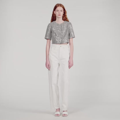 Flo Cropped Houndstooth Tweed Jacket Black / White