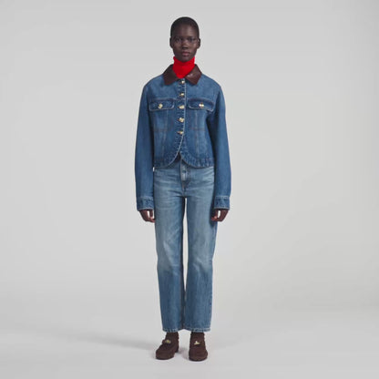 Benjamin Denim jacket with leather collar Blue Jean
