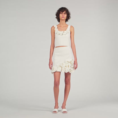 Calice Floral Knit Crop Top White