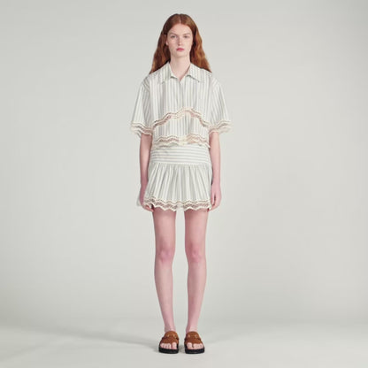 Artemis Striped Cotton Skort Ecru / Bleu
