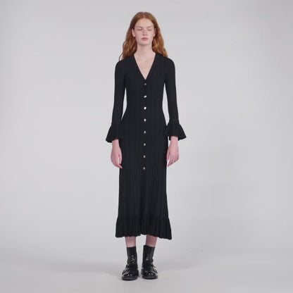 Narya Knit Maxi Dress With Ruffle Black