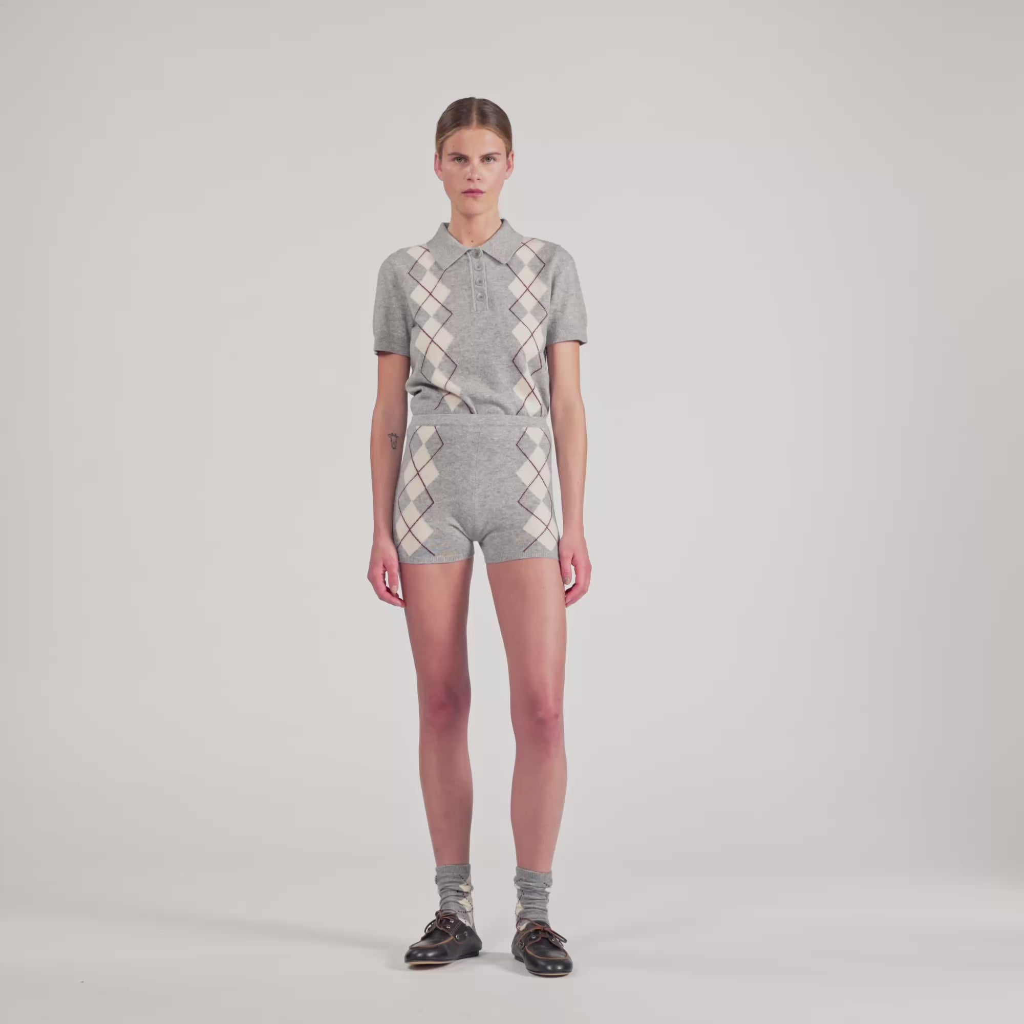 Miloe Diamond-Pattern Knit Shorts Grey