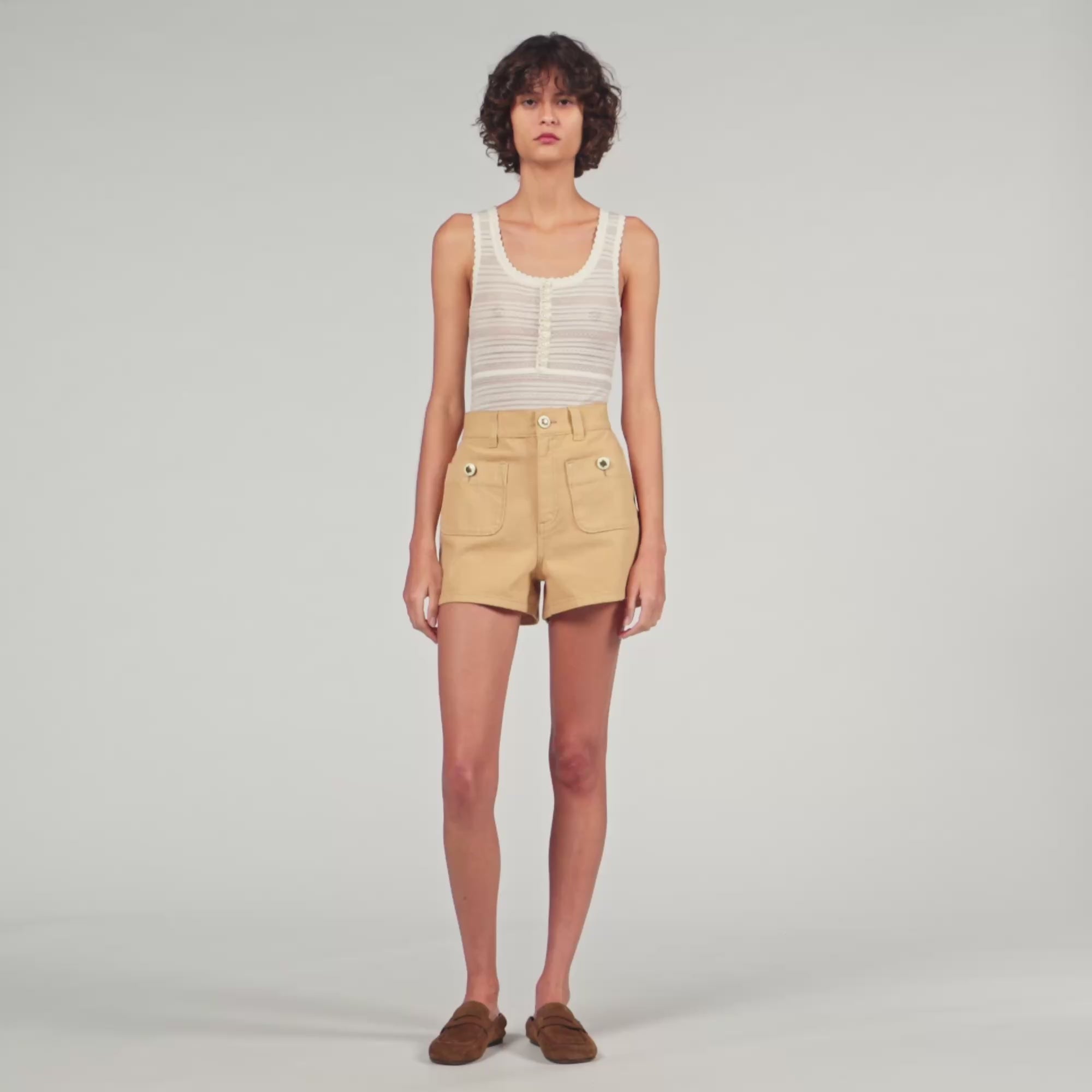 Denim Shorts Beige