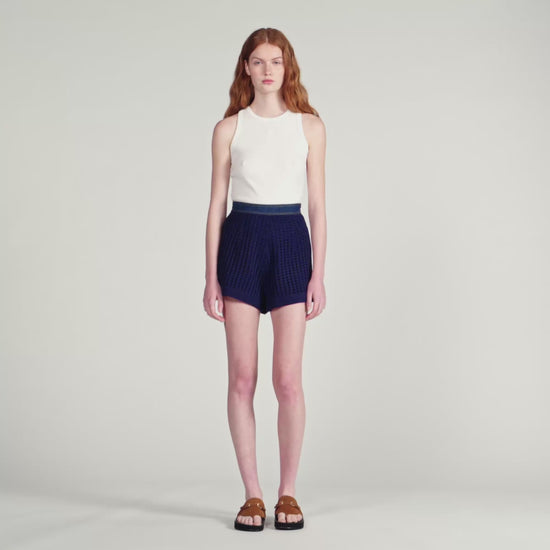 Mareo High-Waisted Crochet Shorts Navy Blue