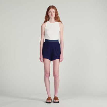 Mareo High-Waisted Crochet Shorts Navy Blue