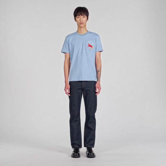 Horse Tee Embroidered Horse Cotton T-Shirt Sky Blue