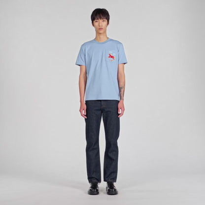 Horse Tee Embroidered Horse Cotton T-Shirt Sky Blue