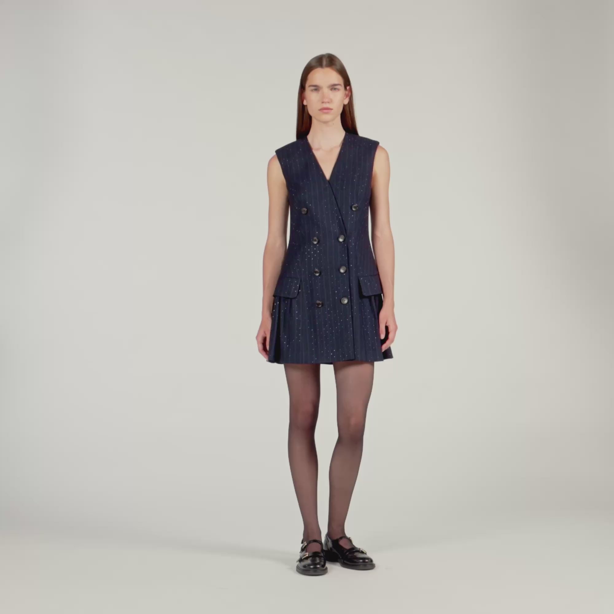 Ezianne Short Rhinestone Suit Dress Navy Blue