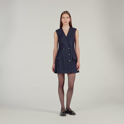 Ezianne Short Rhinestone Suit Dress Navy Blue