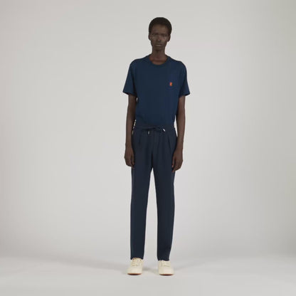Jersey Pli Elasticated Straight-Leg Trousers Navy Blue