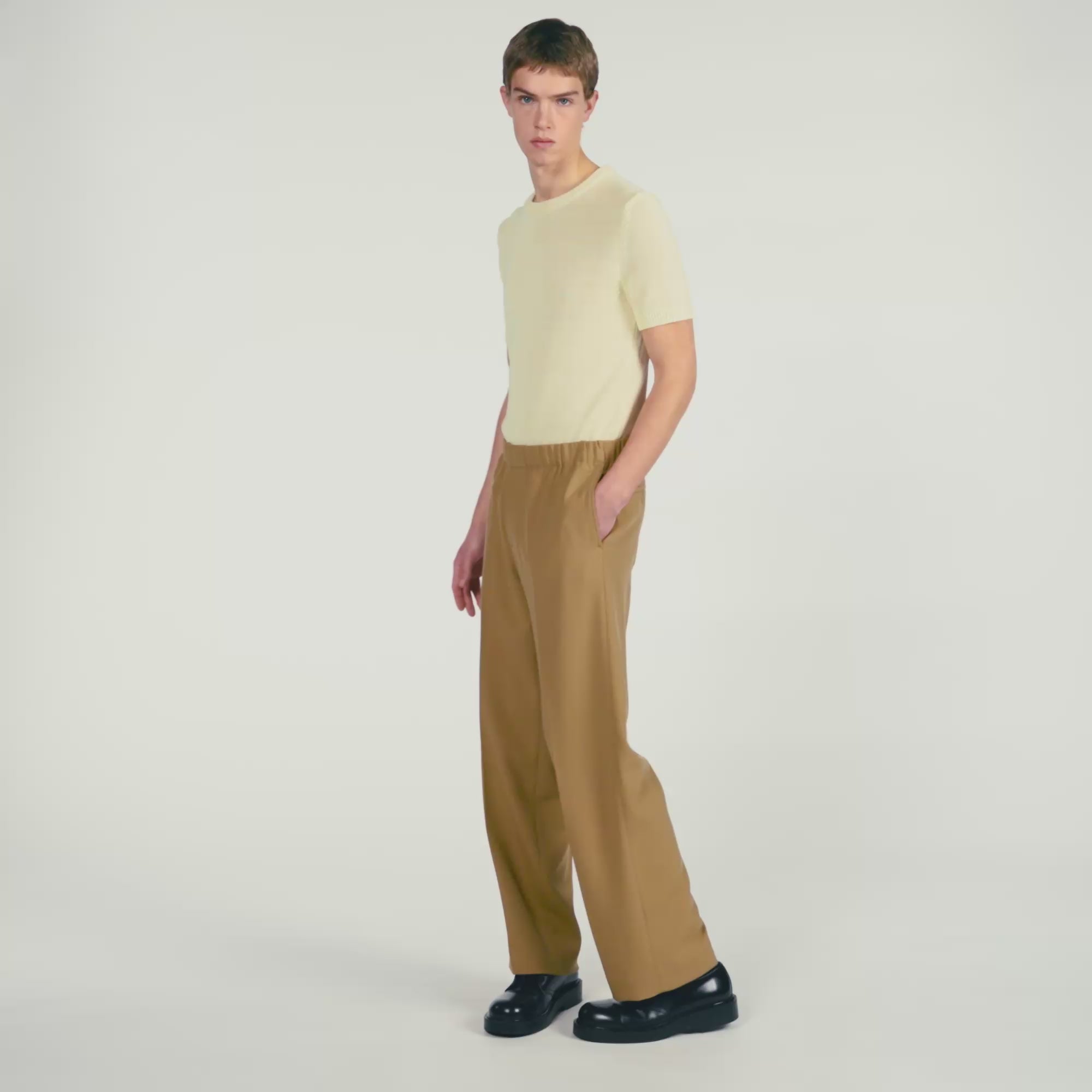 Large Jersey Wide-Leg Trousers Nut