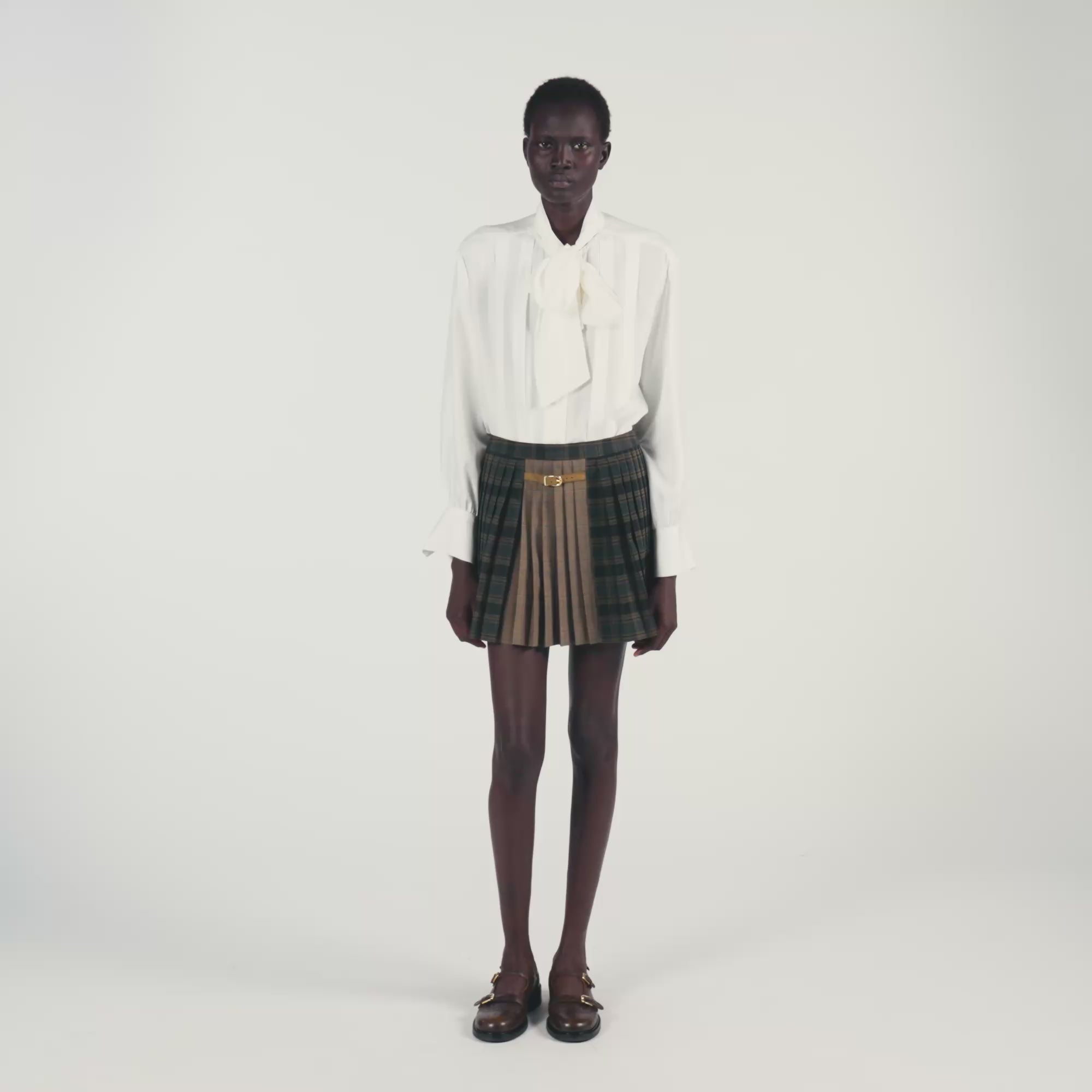 Oliviana Short Checked Pleated Skirt Ocher / Blue