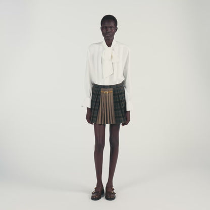 Oliviana Short Checked Pleated Skirt Ocher / Blue