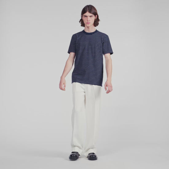 Striped T Shirt Marine Blanc