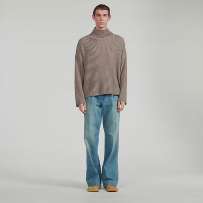 Oversize Rib Turtleneck Ribbed wool and cashmere jumper Beige / Taupe
