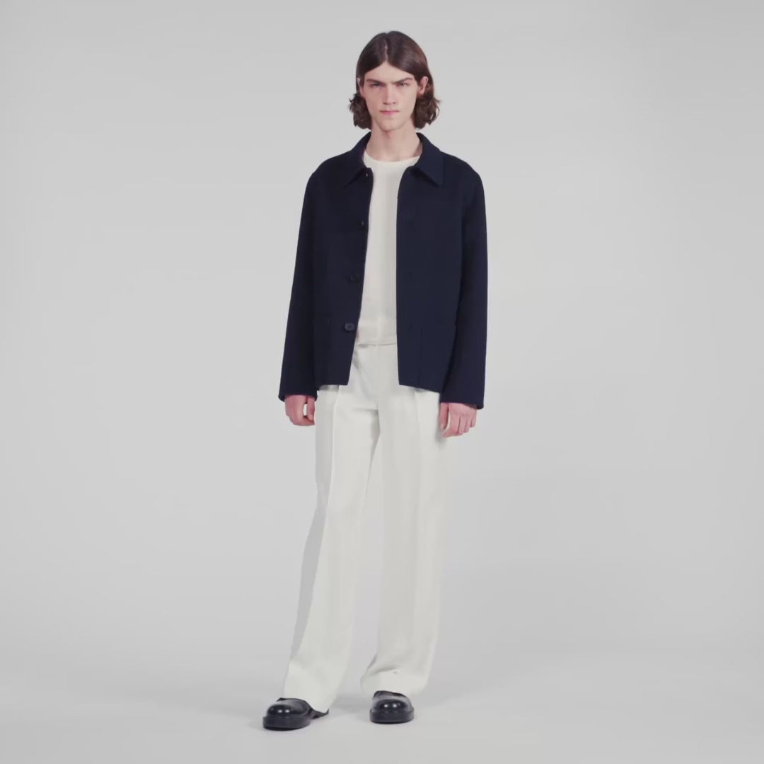 Worker Double Face Wool Jacket With Regular Collar Navy Blue